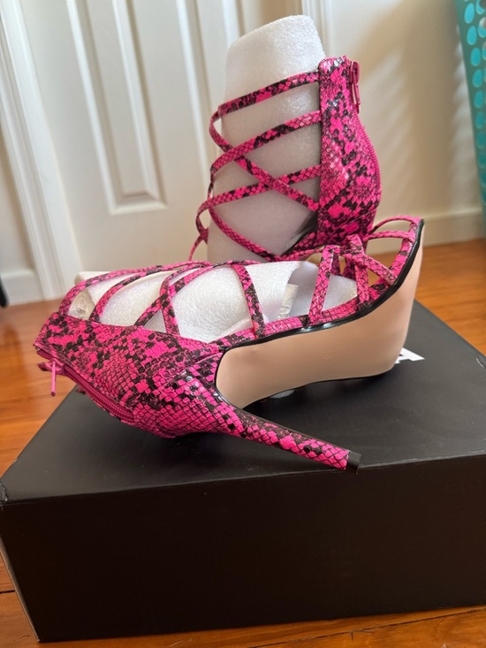Fashion Nova Shoes - Fashion Nova Hot Pink Snakeskin Lace-Up Stilettos